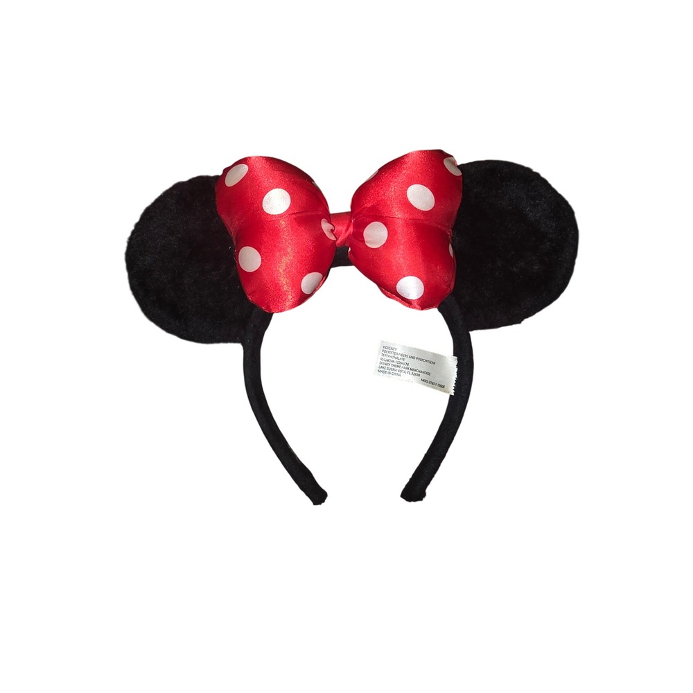 Disney Parks Minnie Mouse Red Polka Dot Bow Ears Headband Plush Black Accessory